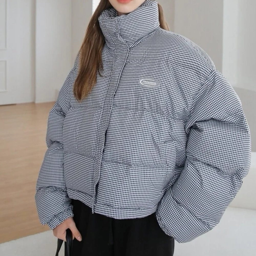 Gingham Zip Up Puffer Coat